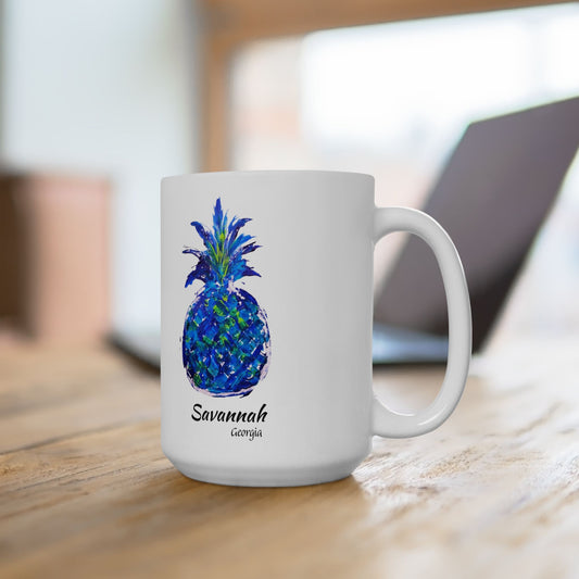 PINEAPPLE Hug- Coffee Mug -Blue - SAVANNAH - 15 oz