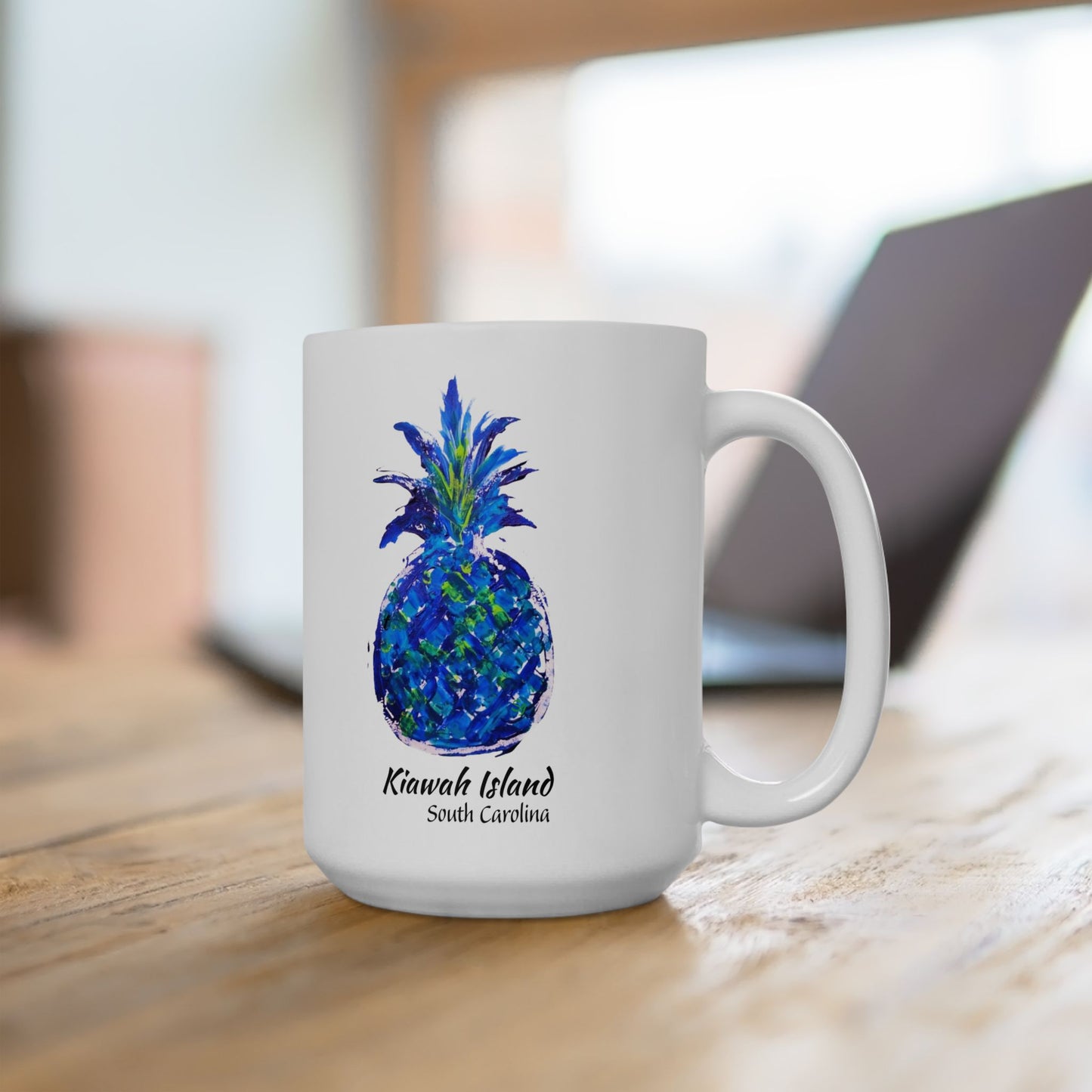 PINEAPPLE Hug- Coffee Mug - KIAWAH ISLAND, SC - Blue - 15 oz