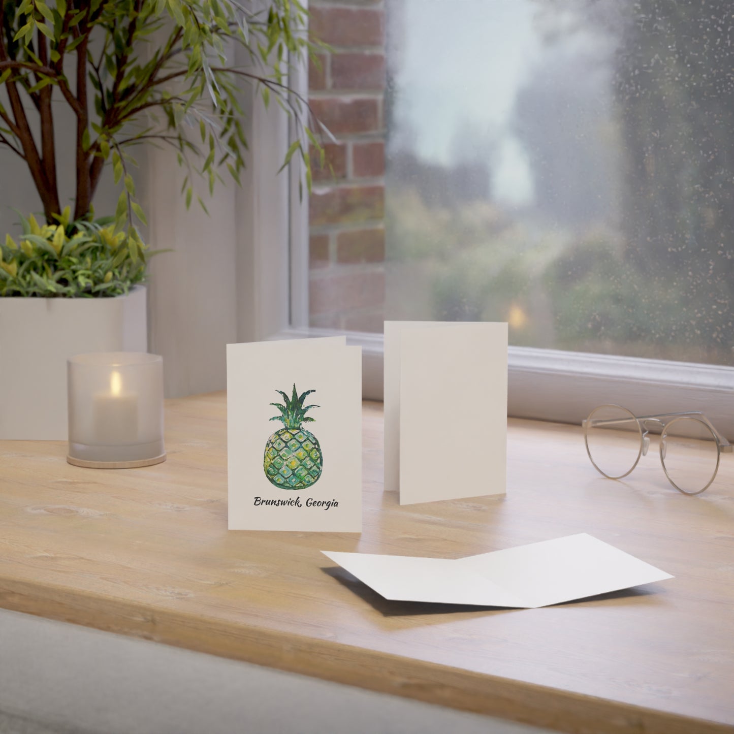 Pineapple Hug Collection Green- BRUNSWICK, GA- NOTECARDS -- 10 Pack with Envelopes