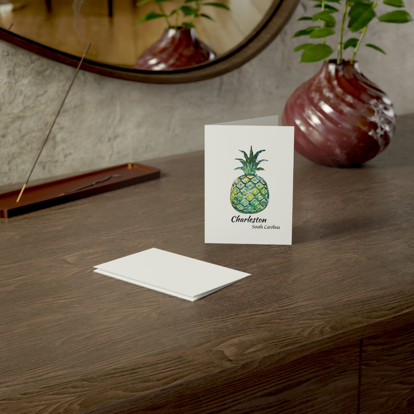 Pineapple Hug Collection Green- NOTECARDS -CHARLESTON, SC - 10 Pack with Envelopes