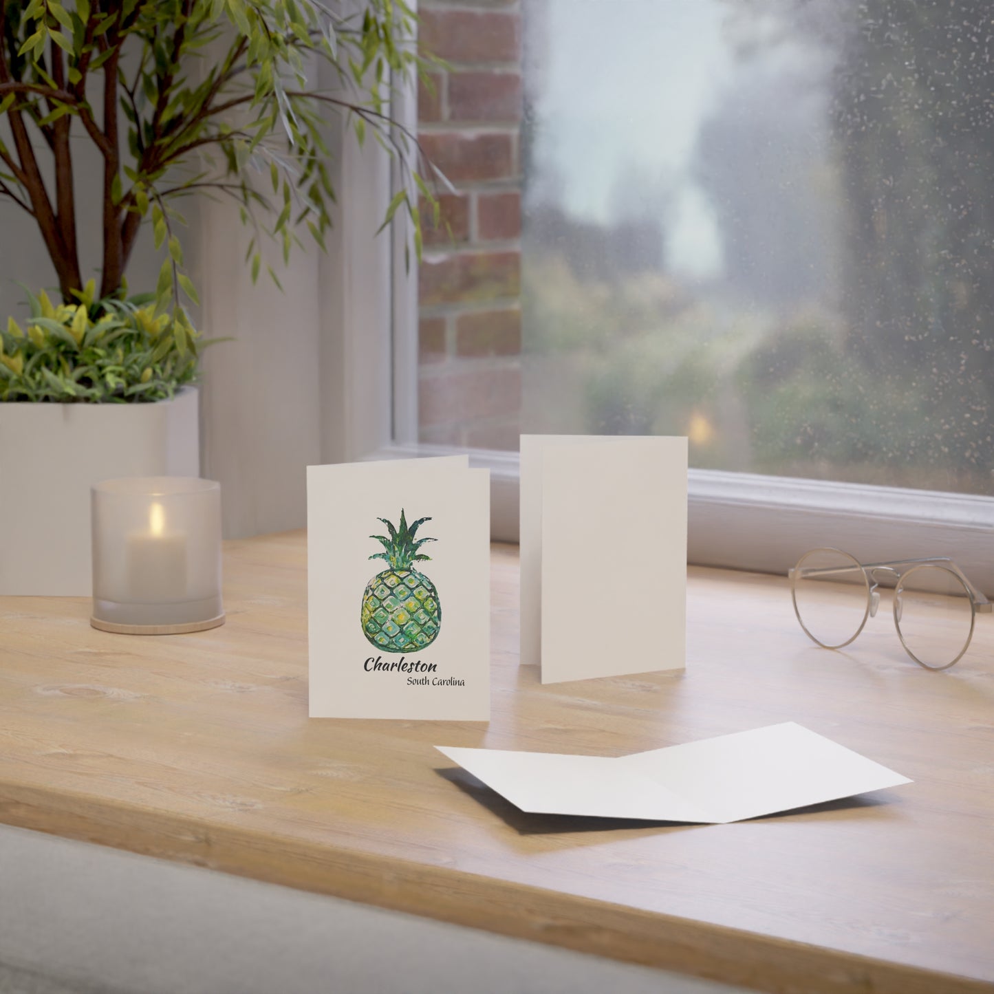 Pineapple Hug Collection Green- NOTECARDS -CHARLESTON, SC - 10 Pack with Envelopes