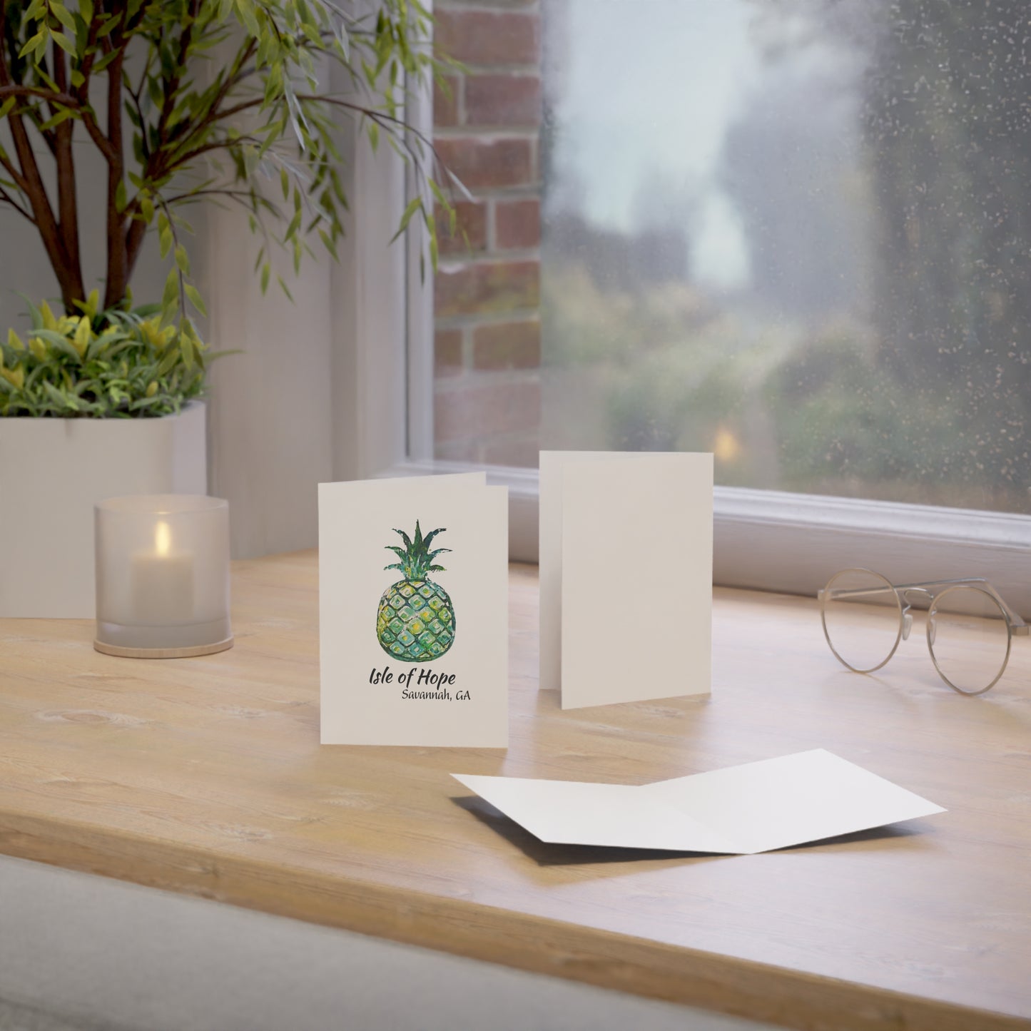 Pineapple Hug Collection Green- NOTECARDS -ISLE OF HOPE, GA- 10 Pack with Envelopes