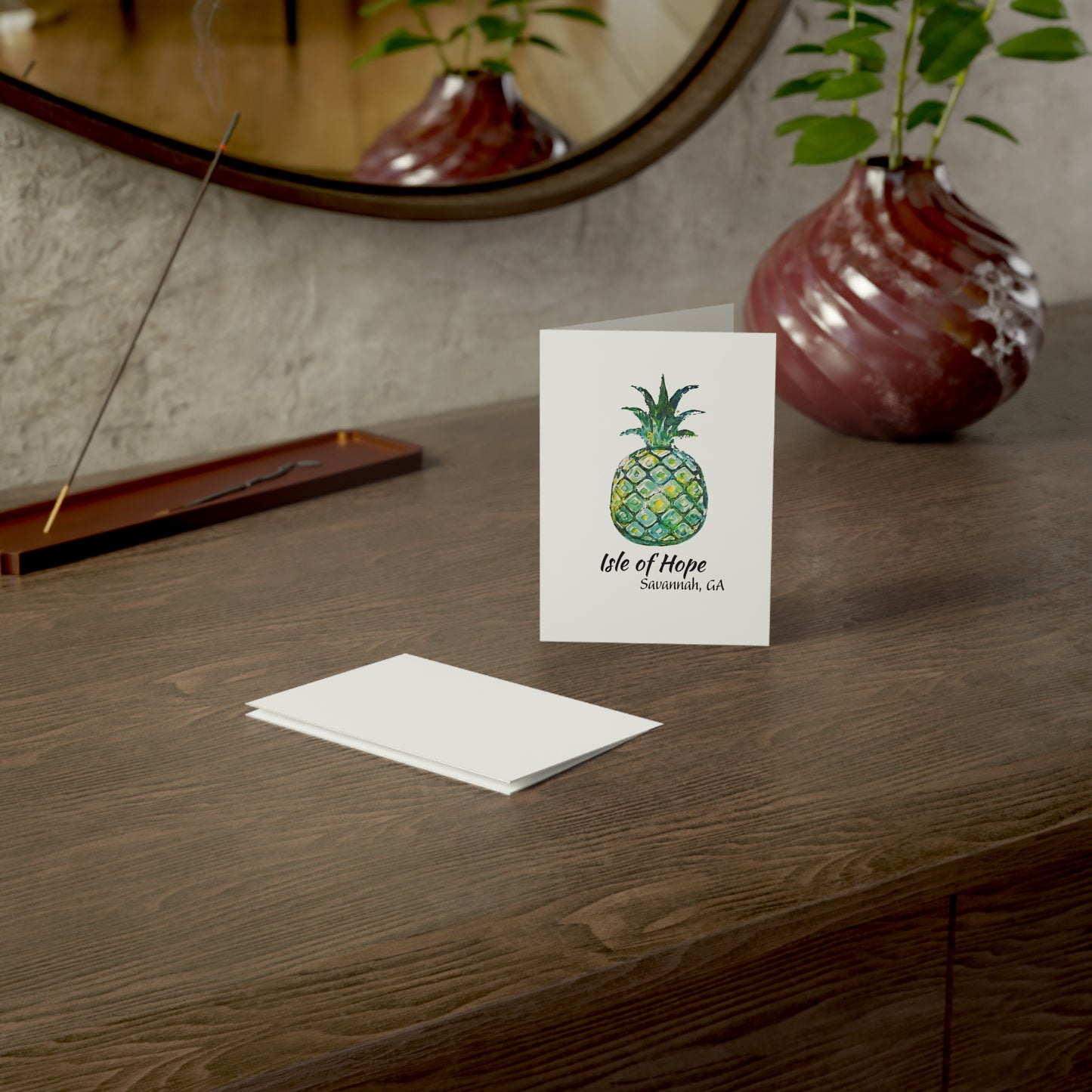Pineapple Hug Collection Green- NOTECARDS -ISLE OF HOPE, GA- 10 Pack with Envelopes
