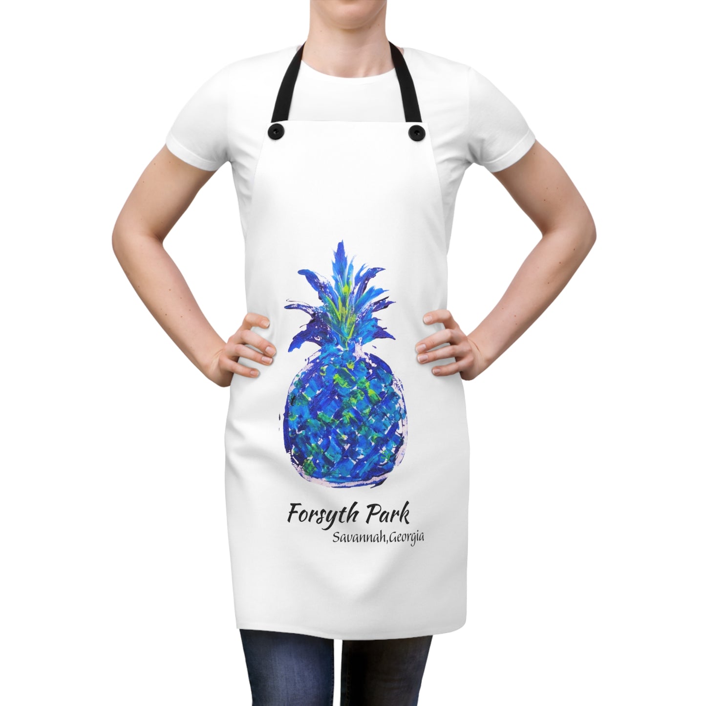 Pineapple Hug Apron - FORSYTH PARK Savannah GA- Blue