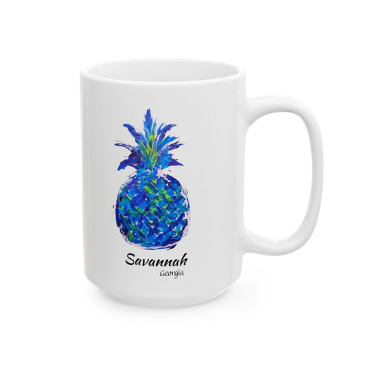 PINEAPPLE Hug- Coffee Mug -Blue - SAVANNAH - 15 oz