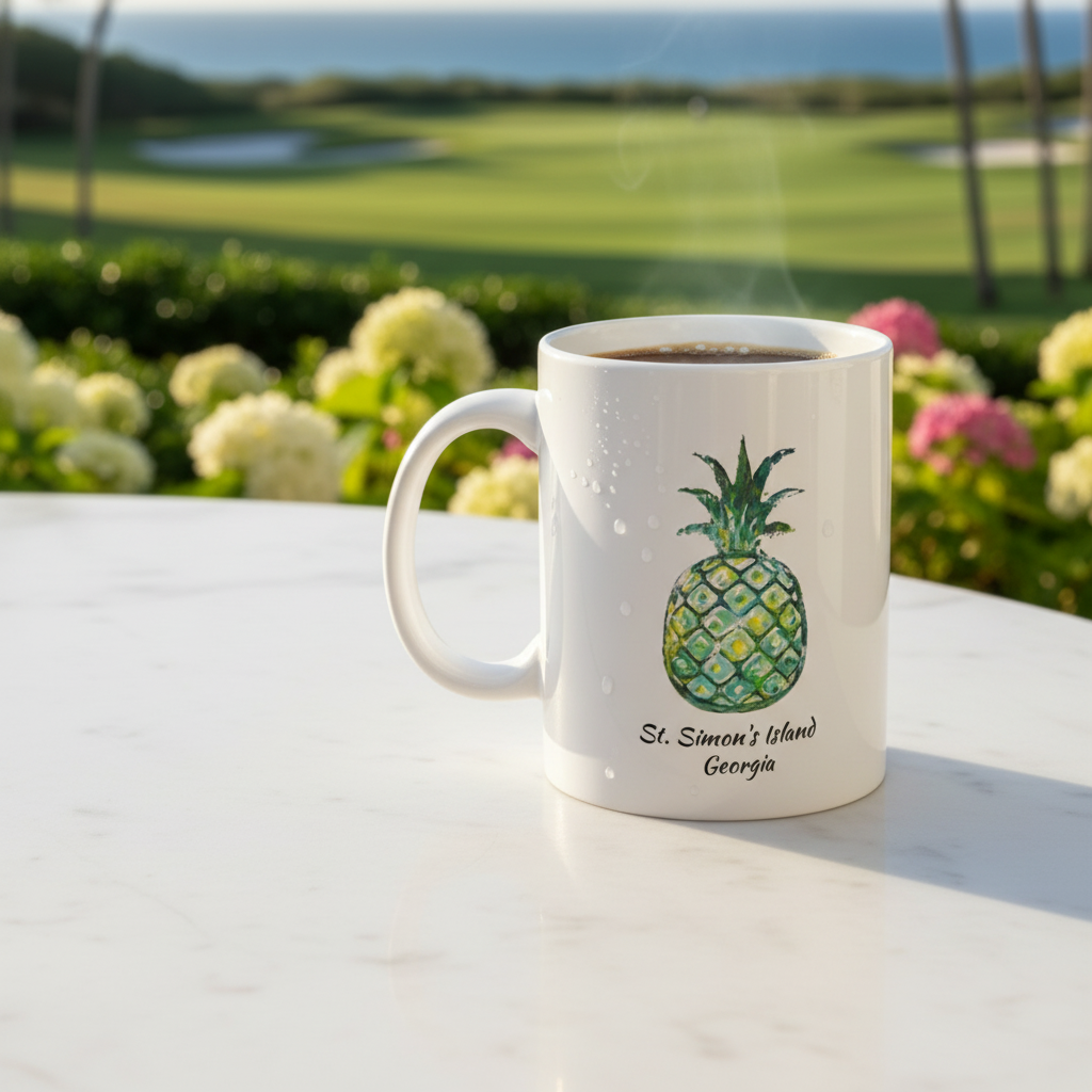 St Simons Island green mug coastal resort scene