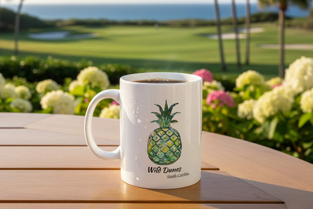 PINEAPPLE Hug- Coffee Mug -Green- WILD DUNES, SC   - 11 OZ